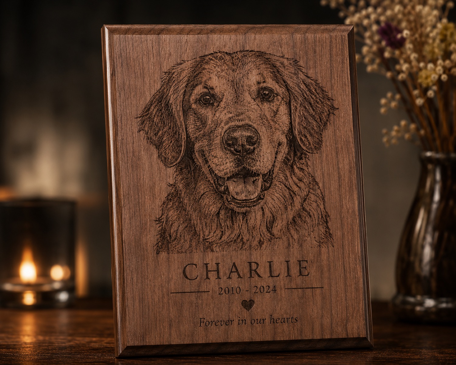Wood pet portrait engraving inspiration