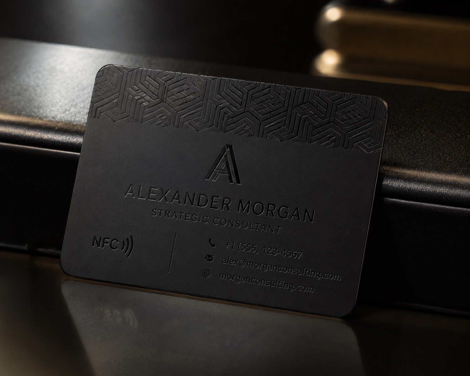 Detailed black card engraving example